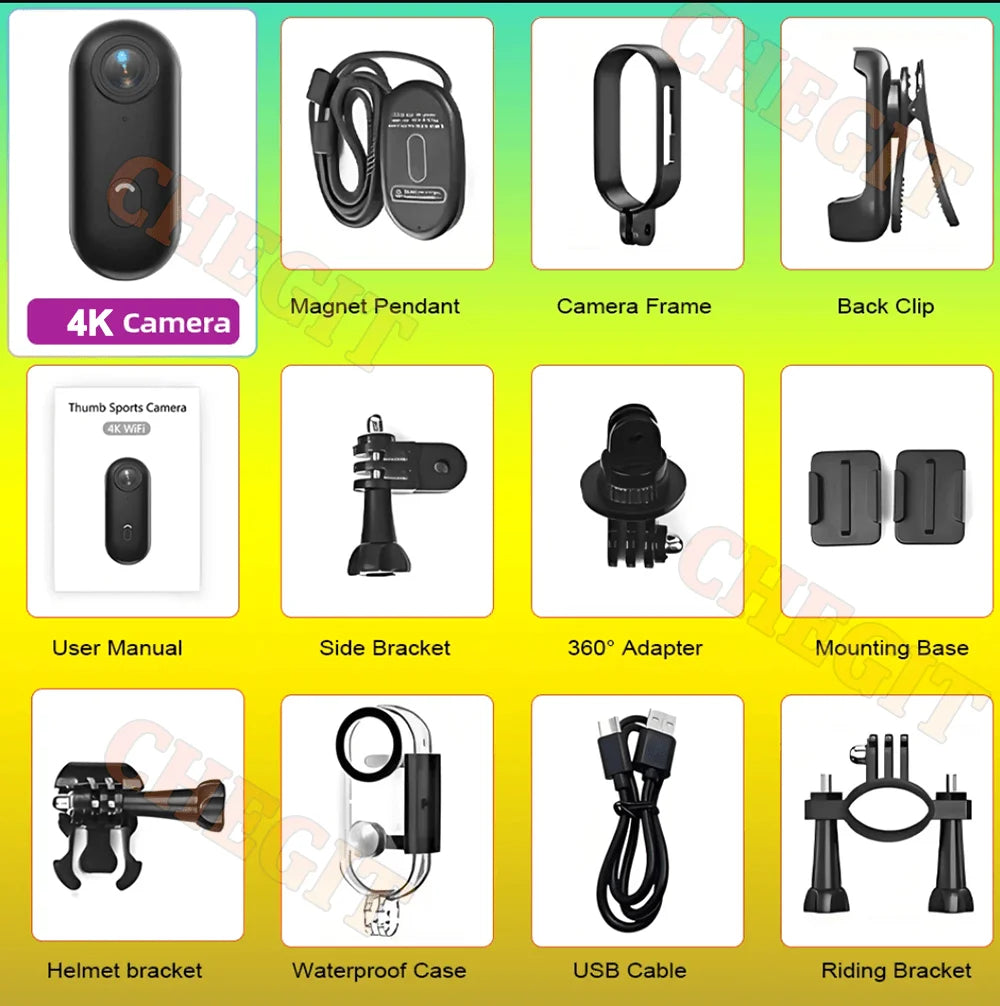 4K WiFi 1080P POV Magnetic Mini Action Camera Pocket Video Vlog Cam Helmet Motorcycle Bicycle Sports Holder Mount Recorder