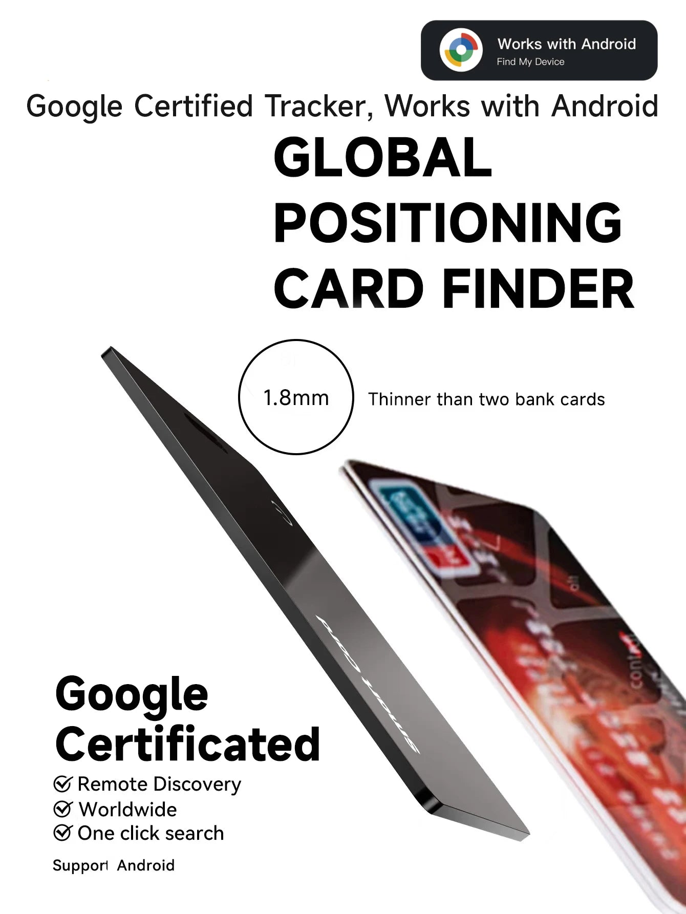 lim Wallet Tracker Card For Android - Ultra Thin Bluetooth Smart Tag Wireless Rechargeable For Wallet And Luggage Anti-Left