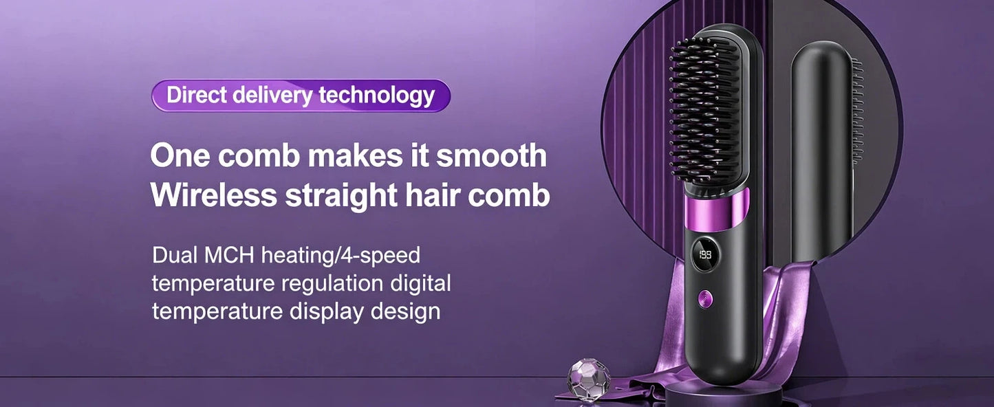 Quick Styling Wireless Straightening Brush – 2026 Cordless Hair Comb for On-the-Go Touch-Up, 30s Fast Heat, Ionic & Ceramic Care