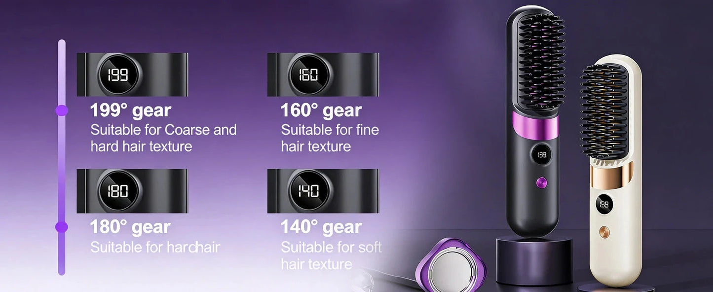 Quick Styling Wireless Straightening Brush – 2026 Cordless Hair Comb for On-the-Go Touch-Up, 30s Fast Heat, Ionic & Ceramic Care
