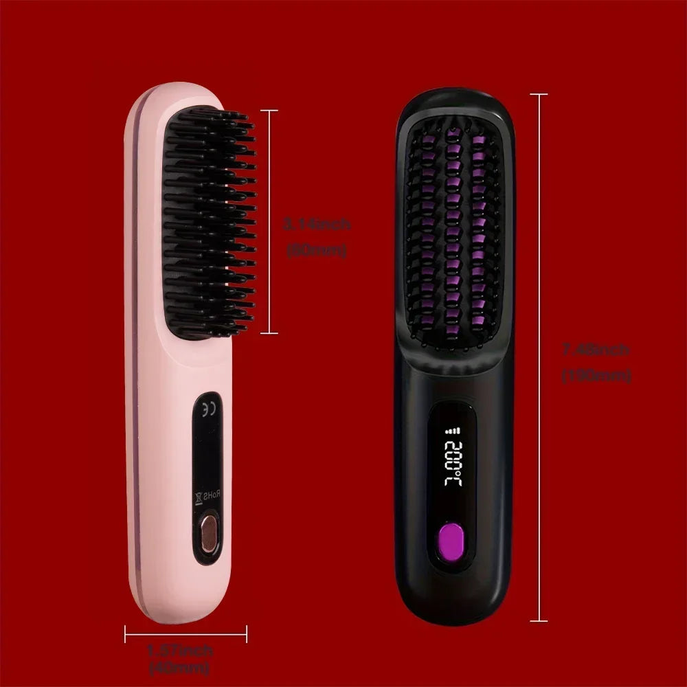 Hair Straightener Brush for Travel with Negative Ion Type-C Charging 2000mAh Battery Frizz-Free Shine Smooth hair