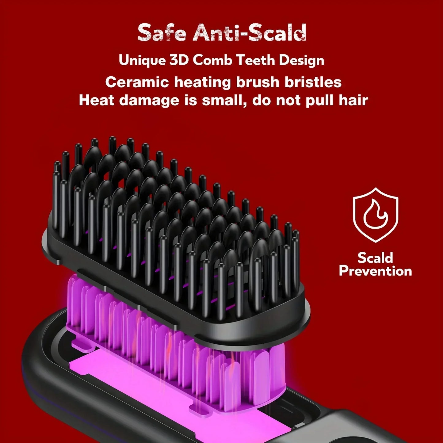 Hair Straightener Brush for Travel with Negative Ion Type-C Charging 2000mAh Battery Frizz-Free Shine Smooth hair