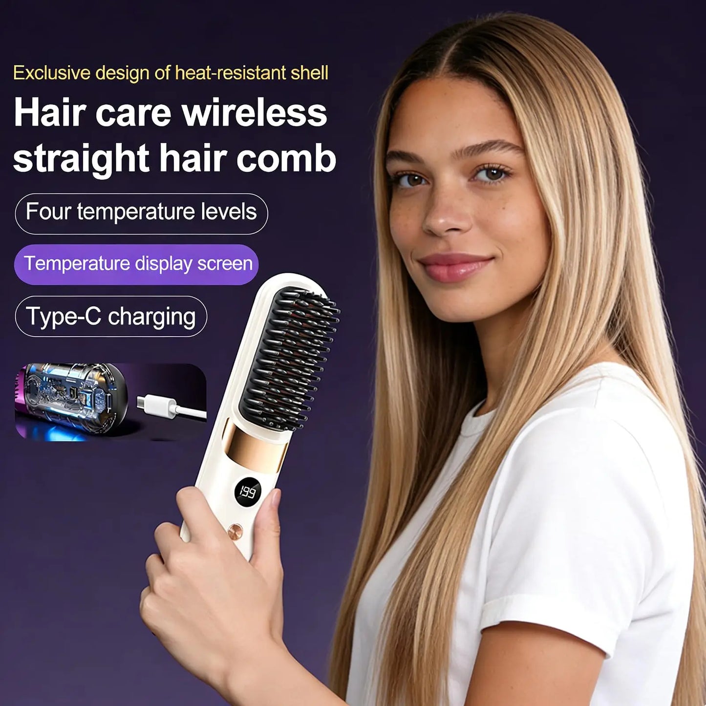 Quick Styling Wireless Straightening Brush – 2026 Cordless Hair Comb for On-the-Go Touch-Up, 30s Fast Heat, Ionic & Ceramic Care